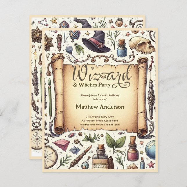 Vintage Wizard Häxpartys Magiska Trollstavar Hatta (Fram/baksida)