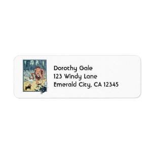 Vintage Wizard of Oz Characters, Gult Brick Road Returadress Etikett