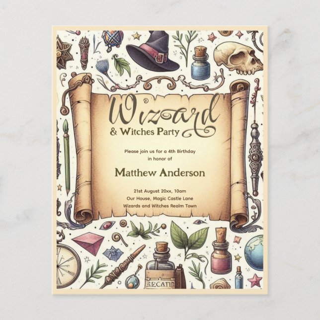 Vintage Wizard Witches Party Magic Trollspö Hats Flygblad (Framsidan)