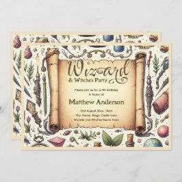 Vintage Wizard Witches Party Magic Trollspö Hats Inbjudningar