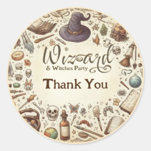 Vintage Wizard Witches Party Magic Trollspö Hats Runt Klistermärke