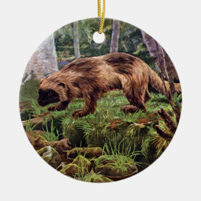 Vintage Wolverine Illustration Julgransprydnad Keramik (Framsidan)