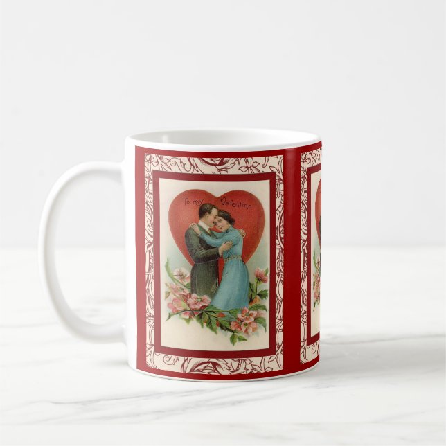 vintage woman and man in valentine heart kaffemugg (Vänster)