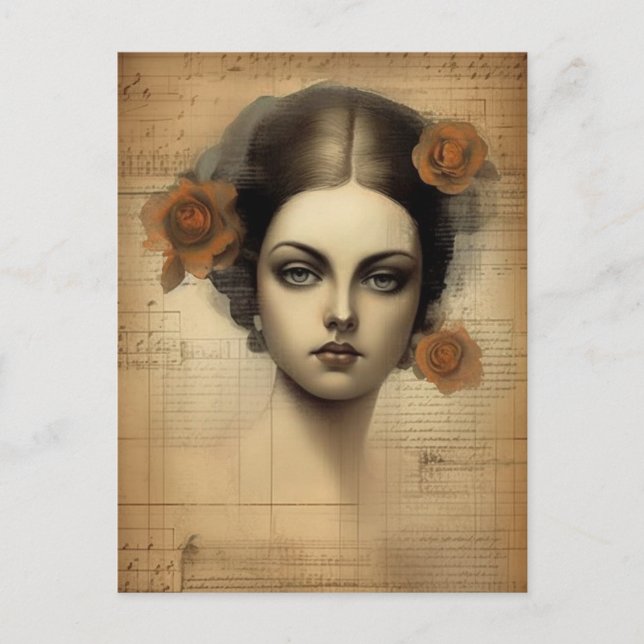 Vintage Woman Collage Vykort (Framsida)
