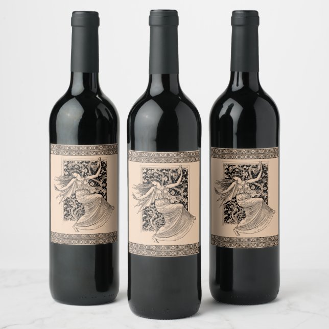 Vintage Woman Dancing Beverage Label Set Vinflaska Etikett (Flaskor)