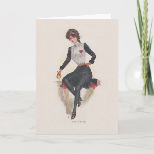 Vintage Woman Foil Fencer Note Card Kort (Framsida)