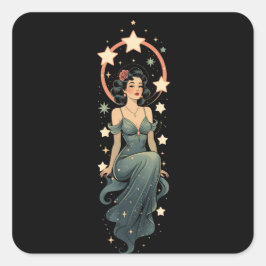 Vintage Woman Fyrkantigt Klistermärke