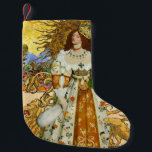 Vintage Woman Golden Sol: Leo Zodiac Collage Art Liten Julstrumpa<br><div class="desc">Förbered den lejona andan med den fängslande Vintagen Woman Golden Sol kollage. Den här unika teckningen visar en underbar Leo zodiac-kvinna, hennes fina röda hår som flyter som solstrålar, som är försedd med en elegant krona och som håller ett magnifikt gyllene ro. Utformningen är en rik av vintage bild, med...</div>