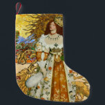 Vintage Woman Golden Sol: Leo Zodiac Collage Art Liten Julstrumpa<br><div class="desc">Förbered den lejona andan med den fängslande Vintagen Woman Golden Sol kollage. Den här unika teckningen visar en underbar Leo zodiac-kvinna, hennes fina röda hår som flyter som solstrålar, som är försedd med en elegant krona och som håller ett magnifikt gyllene ro. Utformningen är en rik av vintage bild, med...</div>