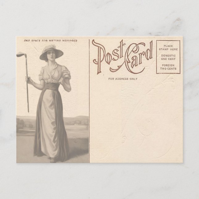Vintage Woman Golfer Postcard Vykort (Framsida)