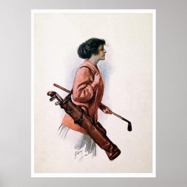 Vintage Woman Golfer-utskrift Poster (Framsidan)