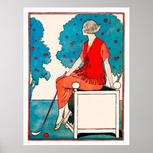 Vintage Woman Golfer-utskrift Poster