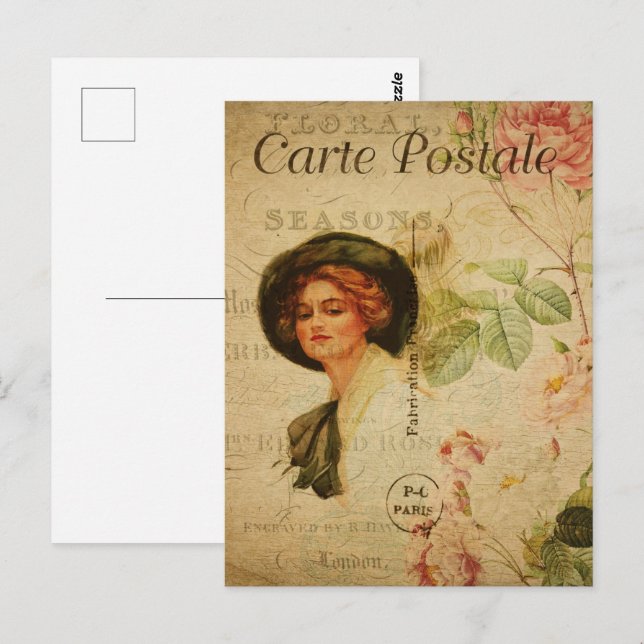 Vintage Woman i Hat Vykort (Fram/baksida)