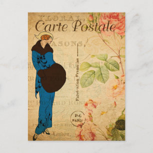 Vintage Woman i Latest Paris Mode Vykort