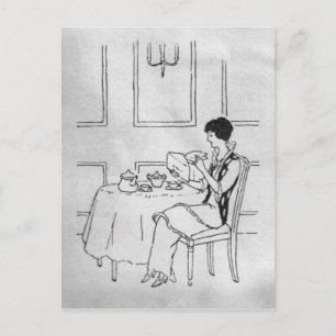 Vintage Woman i Tea Vykort