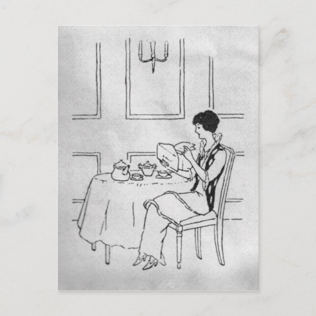 Vintage Woman i Tea Vykort (Framsida)