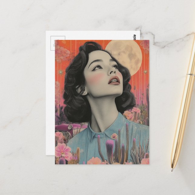 Vintage Woman in the Desert Vykort (Fram/Back In Situ)