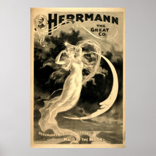 Vintage Woman & Måne Magician Herrmann Poster