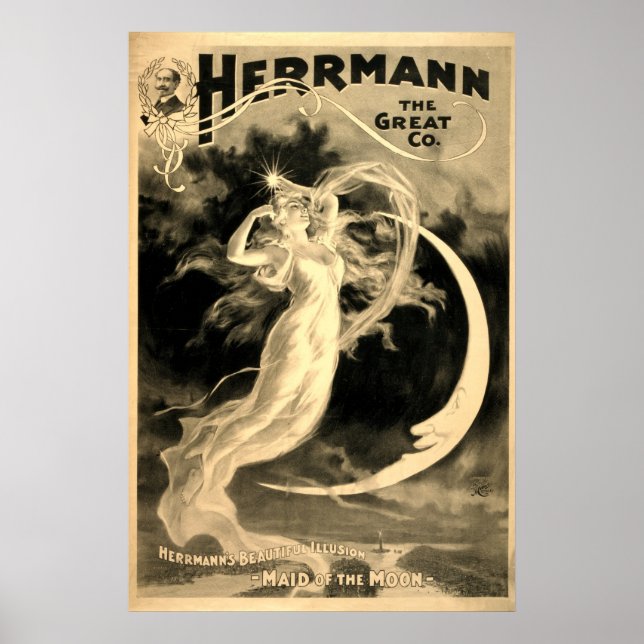 Vintage Woman & Måne Magician Herrmann Poster (Framsidan)