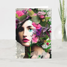 Vintage Woman Papper Collage Moster födelsedag Kort