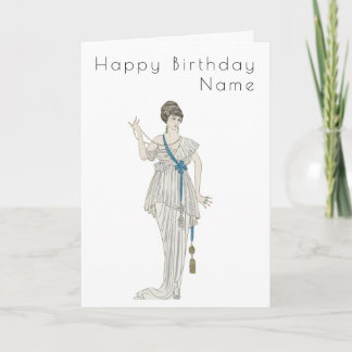 Vintage Woman Pärlor Barbier Art Deco Birthday Car Kort