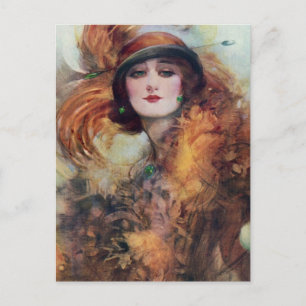 Vintage Woman Porträtt 20s Flotthatt Art Vykort