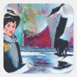 Vintage Woman Porträtt med Abstraktens bakgrund Fyrkantigt Klistermärke