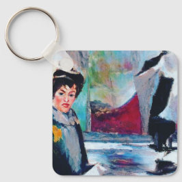 Vintage Woman Porträtt med Abstraktens bakgrund Nyckelring