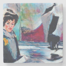 Vintage Woman Porträtt med Abstraktens bakgrund Stenunderlägg