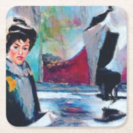 Vintage Woman Porträtt med Abstraktens bakgrund Underlägg Papper Kvadrat