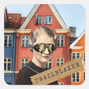Vintage Woman Trailblazer Kitsch Altered Art Fyrkantigt Klistermärke