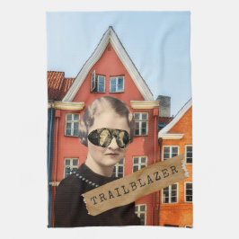 Vintage Woman Trailblazer Kitsch Altered Art Kökshandduk