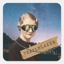 Vintage Woman Trailblazer Night Himlar Pop Art Fyrkantigt Klistermärke
