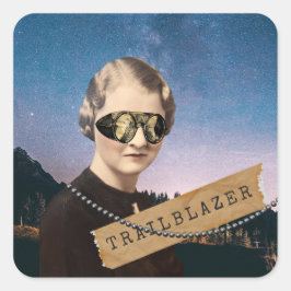 Vintage Woman Trailblazer Night Himlar Pop Art Fyrkantigt Klistermärke