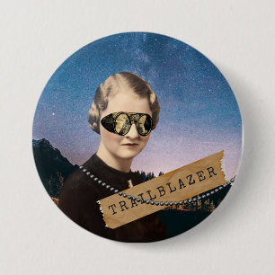 Vintage Woman Trailblazer Night Himlar Pop Art Knapp