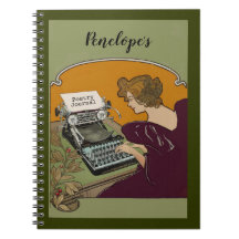 Vintage Woman Typing Poetry Journal med Namn