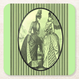 vintage Women underlägg grönt Papper Kvadrat