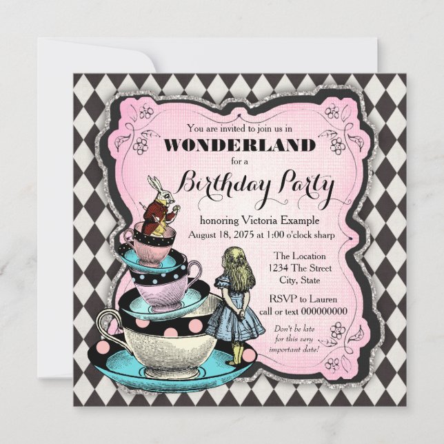 Vintage Wonderland Födelsedagsfest Inbjudningar (Framsida)