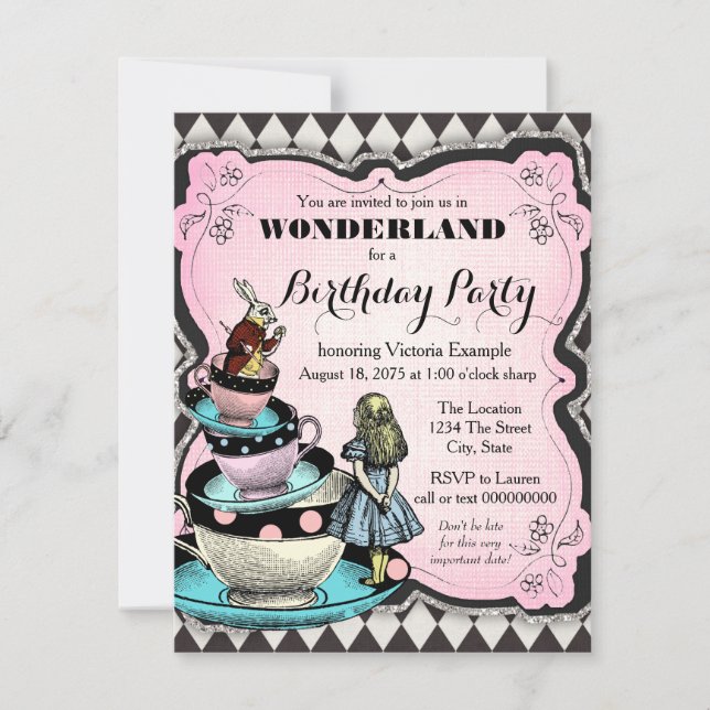 Vintage Wonderland Födelsedagsfest Inbjudningar (Framsida)