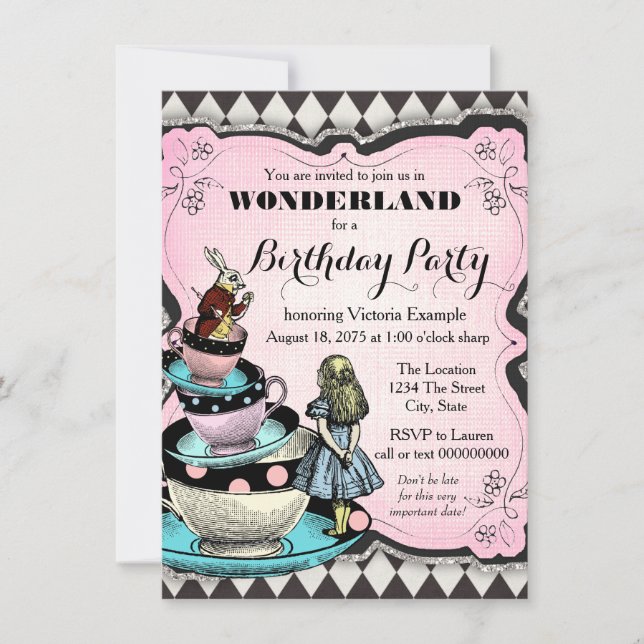 Vintage Wonderland Födelsedagsfest Inbjudningar (Framsida)