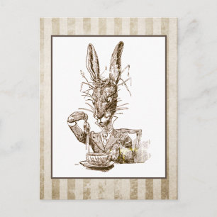 Vintage Wonderland Rabbit Illustration Vykort