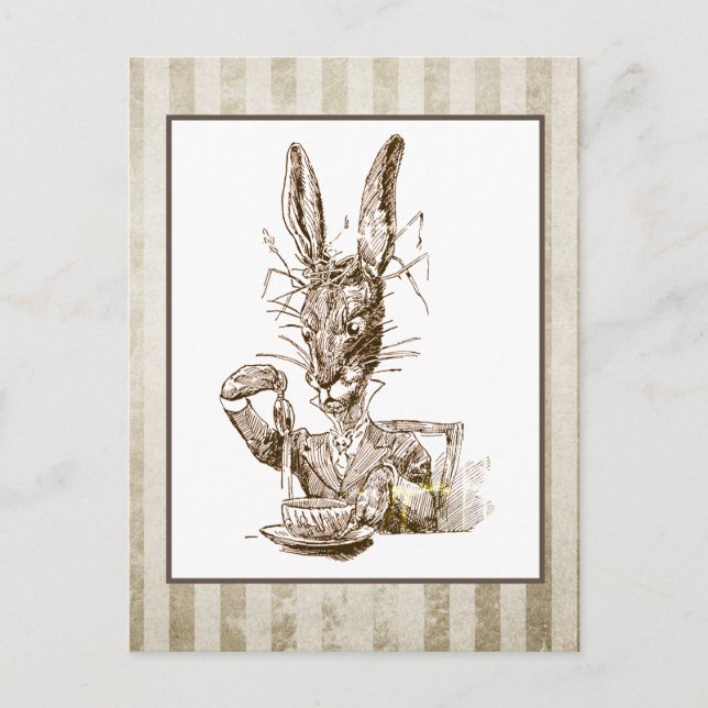 Vintage Wonderland Rabbit Illustration Vykort (Framsida)