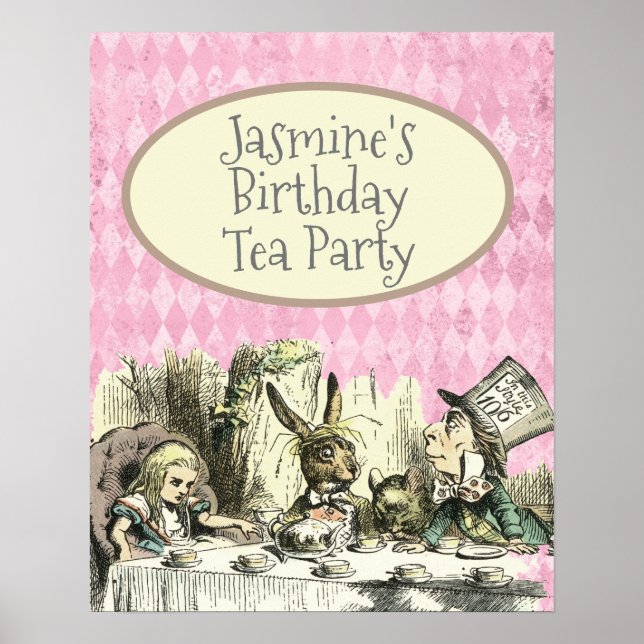 Vintage Wonderland Tea Party Rosa Poster (Framsidan)