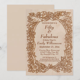 Vintage Wood Bird Blommigt Rustic 50:e födelsedage Inbjudningar