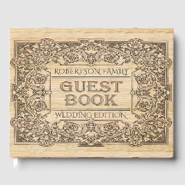 Vintage Wood Burnt Engraved look Guest Bok