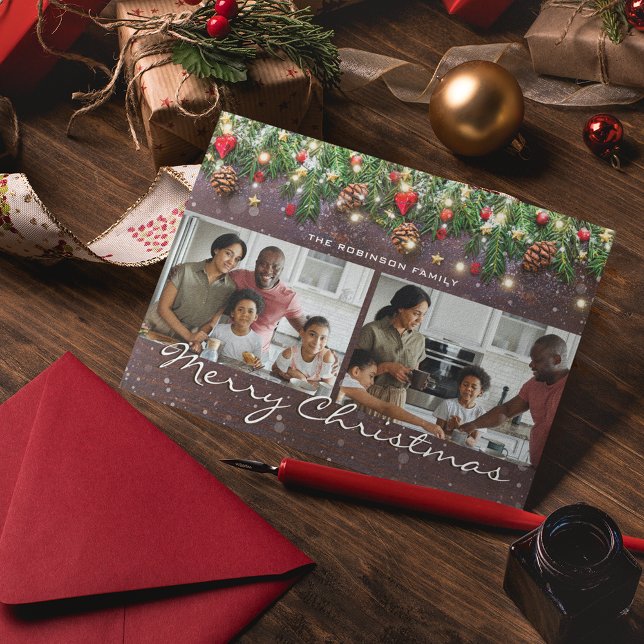 Vintage Wood jul 2 Photo Julkort (Skapare uppladdad)