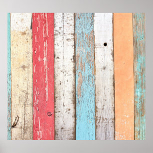 Vintage Wood: Multifärgat krackat Struktur. Poster