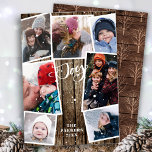 Vintage Wood Snöflingor Bokeh Overlay Photo Julkort<br><div class="desc">Skicka helgdag önskemål och hälsning till dina nära och kära med helgdagskorten i chicen. Det här kortet har sju (7) av dina favoritfoton i en symmetrisk samlingslayout. Vintagens träbakgrund och Rustik lumberjack mönster på baksidan. Finns som ett platta kort, ett vikt kort, vykort och en flexibel fotomagnet. Önska er alla...</div>