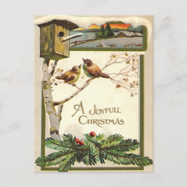 Vintage Wood Snögubbe Birdhouse Träd Helgdag Vykort