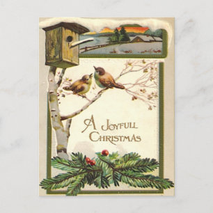 Vintage Wood Snögubbe Birdhouse Träd Helgdag Vykort